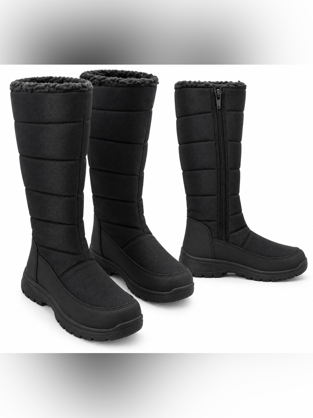 Tall Women's Black Winter Zip Snow Boots
